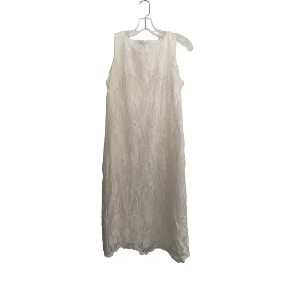 Chicos White Floral Linen Eyelet Long Maxi Dress Size 1